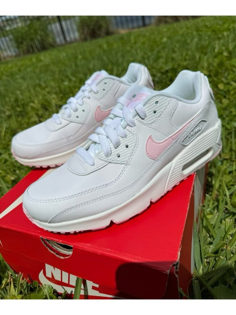 5.5Y | 7 WOMEN'S NIKE AIR MAX 90 WHITE / PINK FOAM CD6864-121 RUNNING SNEAKERS